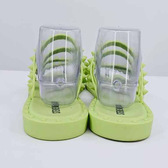 Steve Madden Selina Sandals 10 Lime Green Studded Jelly Square Toe Strappy Flats - Picture 9 of 14